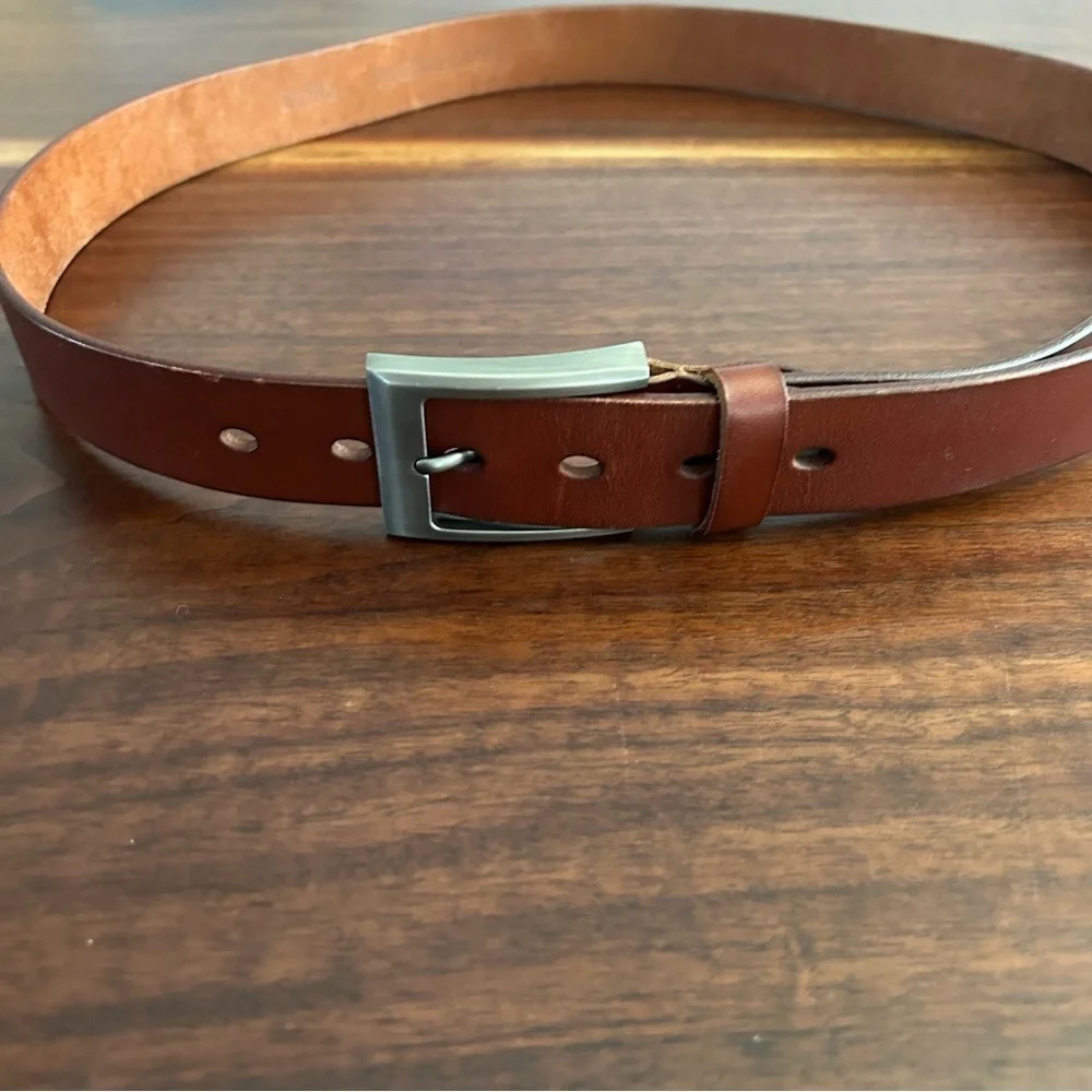 Bullko Brown Leather Belt Silver Buckle Size